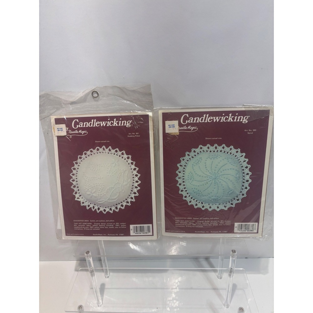 Needle Magic Candlewicking Kit 2 Art 380 381 Blue White Wedding Spiral Pillow
